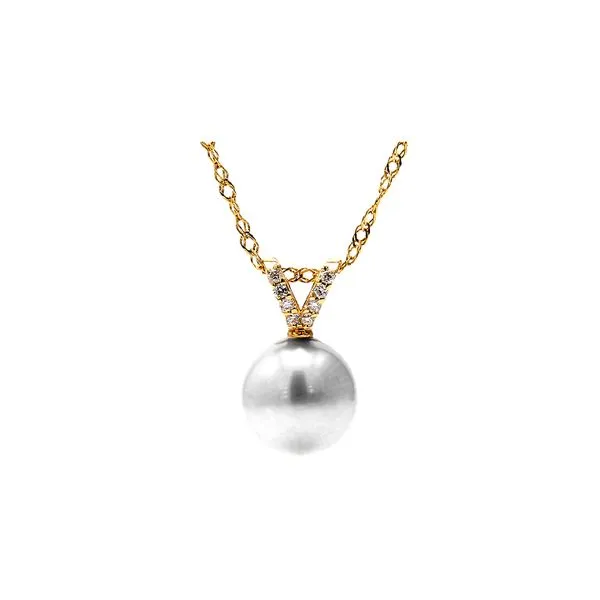 14K Yellow Gold 0.003ctw Diamonds + 6.5mm Freshwater Cultured Pearl Pendant on 18