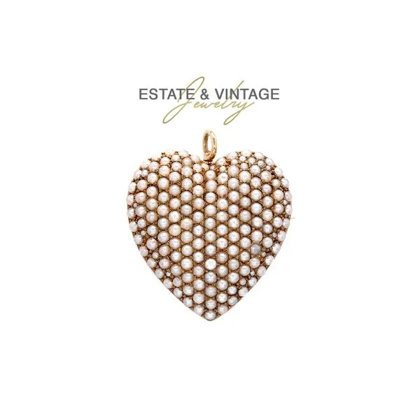 Estate 14K Yellow Gold Vintage Pavé Seed Pearl Heart Charm Pendant Raleigh Diamond Fine Jewelry Raleigh, NC