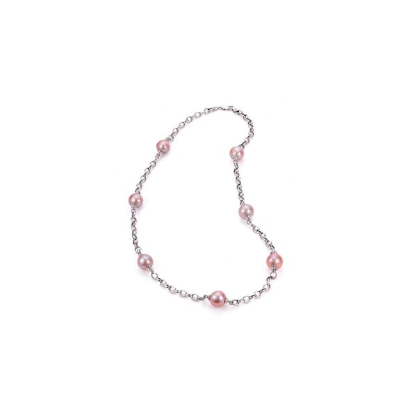 Sterling Silver Natural Pink Pearl Windsor Station Necklace Raleigh Diamond Fine Jewelry Raleigh, NC