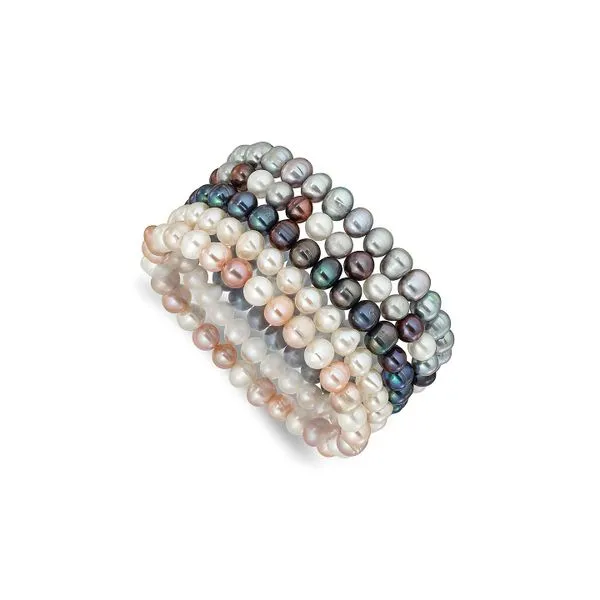 Grey, White, Black, Pink 5 Piece Set 6-7mm Semi-Round Freshwater Cultured Pearl Stretch Bracelet Raleigh Diamond Fine Jewelry Raleigh, NC