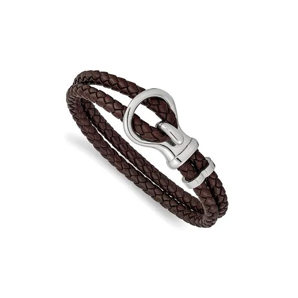 Chisel Stainless Steel Polished Brown Braided Leather 8