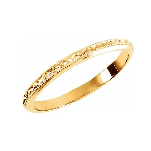 14K Yellow Gold Etched Sparkling Cross Hatch Band 2mm Size 5 Image 2 Raleigh Diamond Fine Jewelry Raleigh, NC