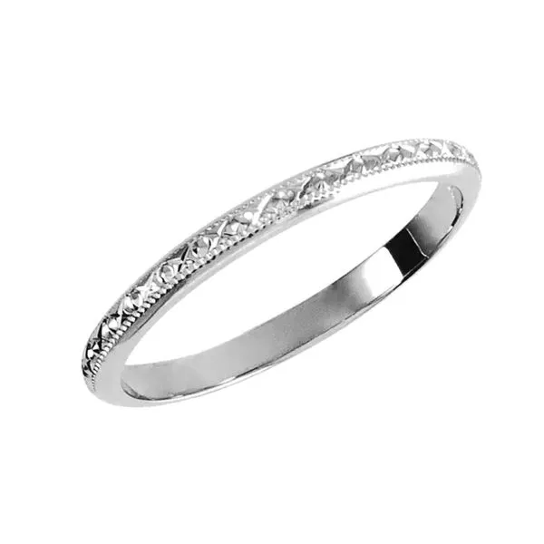 14K White Gold Etched Sparkling Cross Hatch Band 2mm Size 6.5 Raleigh Diamond Fine Jewelry Raleigh, NC