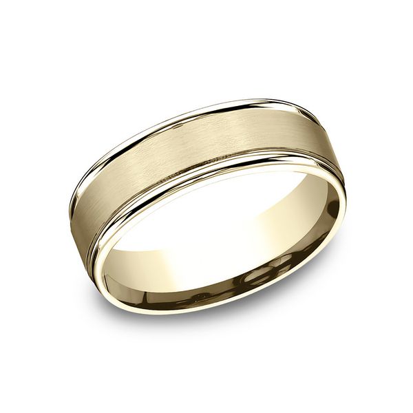 14K Yellow Gold 7mm,HighPolRE, Satin Ctr Wedding Band Sz 9 Image 2 Raleigh Diamond Fine Jewelry Raleigh, NC