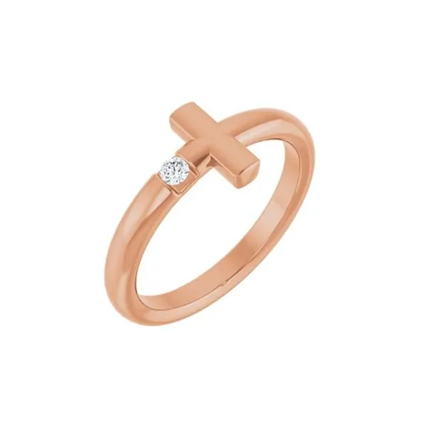 14k Rose Gold 0.05ctw Natural Diamond Sideways Cross Ring Image 2 Raleigh Diamond Fine Jewelry Raleigh, NC