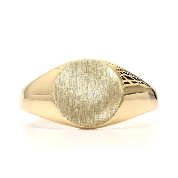 14K Yellow Gold 8.5x9.5mm Closed Back Signet Ring Engravable Raleigh Diamond Fine Jewelry Raleigh, NC