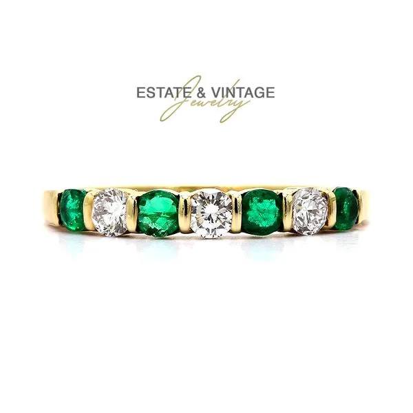 Estate 18K Yellow Gold Emeralds and Diamonds Band Size 6.75 Raleigh Diamond Fine Jewelry Raleigh, NC