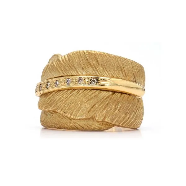 Estate 14K Yellow Gold 0.12ctw Diamond Wide Leaf Band Fashion Ring Matte Finish Image 2 Raleigh Diamond Fine Jewelry Raleigh, NC