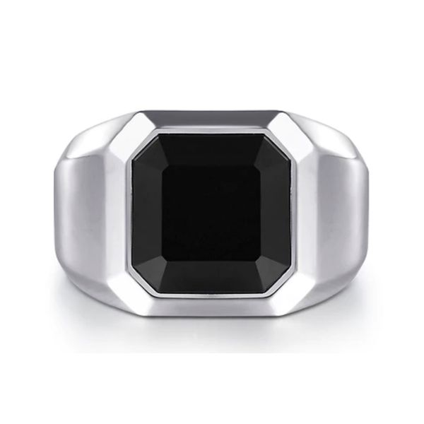 Sterling Silver Wide Signet Ring with Faceted Onyx Stone Size 10.0 Raleigh Diamond Fine Jewelry Raleigh, NC