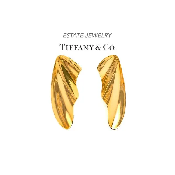 Estate Tiffany & Co. 18K Yellow Gold High Tide Earrings Raleigh Diamond Fine Jewelry Raleigh, NC