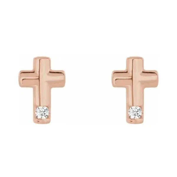 14K Rose Gold 0.03ctw Natural Diamond Cross Earrings Image 2 Raleigh Diamond Fine Jewelry Raleigh, NC