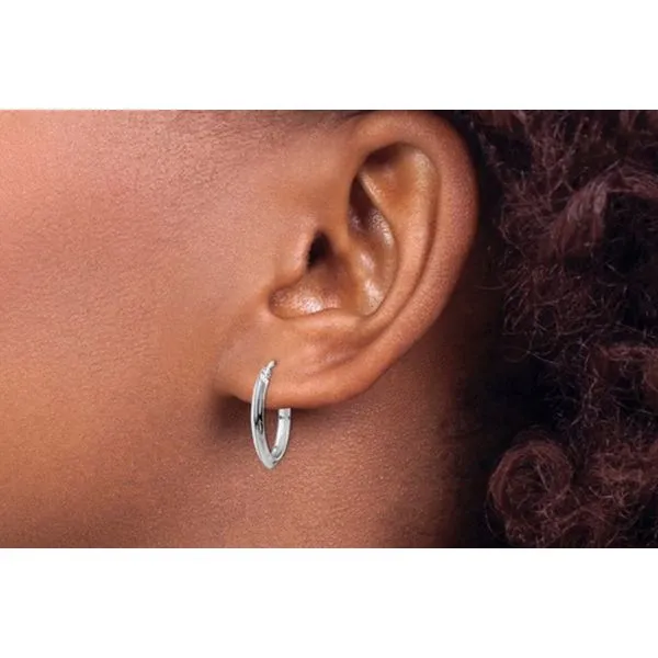 14K White Gold Polished Hoop Earrings Image 2 Raleigh Diamond Fine Jewelry Raleigh, NC
