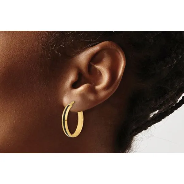 14K Yellow Gold Polished with Black Enamel Hoop Earrings Image 2 Raleigh Diamond Fine Jewelry Raleigh, NC