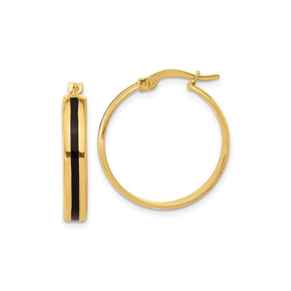 14K Yellow Gold Polished with Black Enamel Hoop Earrings Raleigh Diamond Fine Jewelry Raleigh, NC