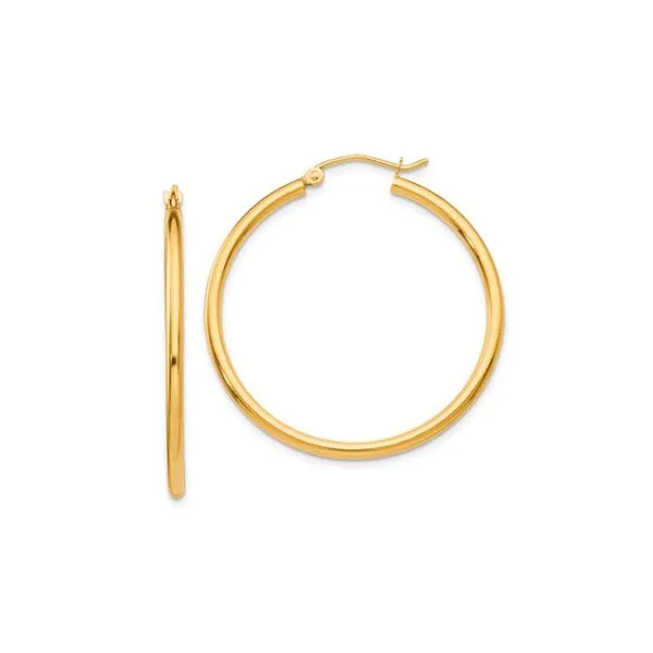14K Yellow Gold Polished 2.0x35mm Lightweight Tube Hoop Earrings Raleigh Diamond Fine Jewelry Raleigh, NC