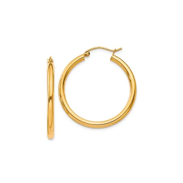 14K Yellow Gold Polished 2.5x30mm Lightweight Tube Hoop Earrings Raleigh Diamond Fine Jewelry Raleigh, NC