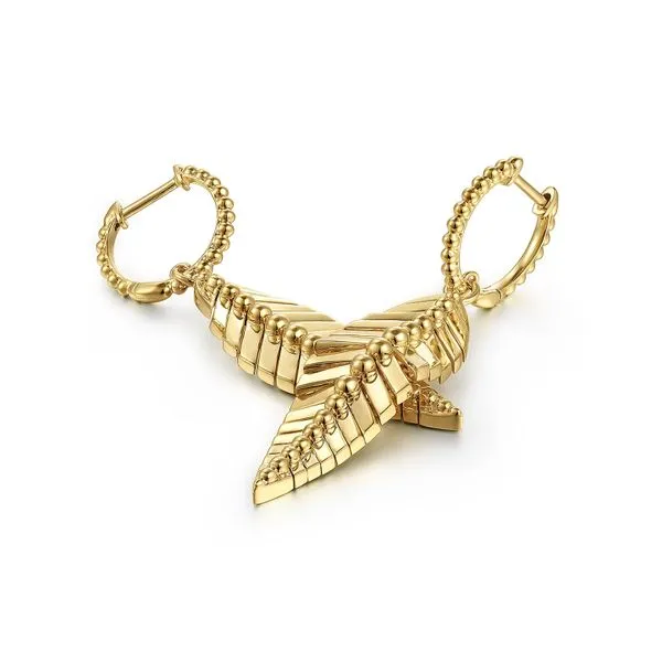 14K Yellow Gold Huggies Drop Leaf Earrings Image 2 Raleigh Diamond Fine Jewelry Raleigh, NC