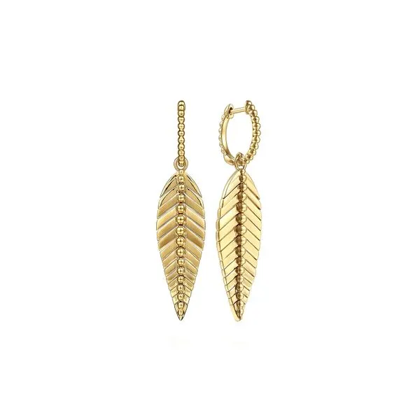 14K Yellow Gold Huggies Drop Leaf Earrings Raleigh Diamond Fine Jewelry Raleigh, NC