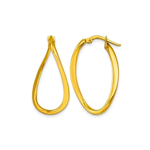 14K Yellow Gold 1.8mm Polished & Twisted Oval Hoop Earrings Made in Italy Raleigh Diamond Fine Jewelry Raleigh, NC