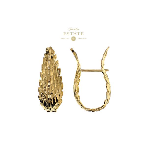 Estate 14K Yellow Gold Leaf Fashion Hoop Earrings Image 2 Raleigh Diamond Fine Jewelry Raleigh, NC