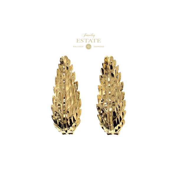 Estate 14K Yellow Gold Leaf Fashion Hoop Earrings Raleigh Diamond Fine Jewelry Raleigh, NC