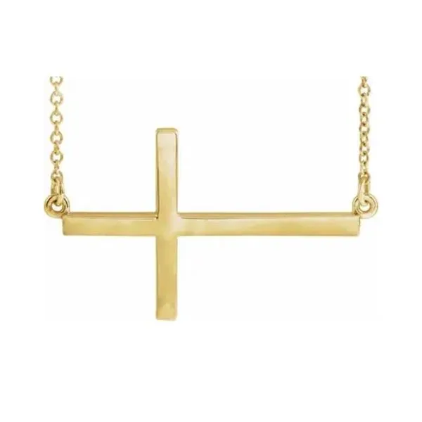 14K Yellow Gold Adjustable Sideways Cross Necklace Raleigh Diamond Fine Jewelry Raleigh, NC