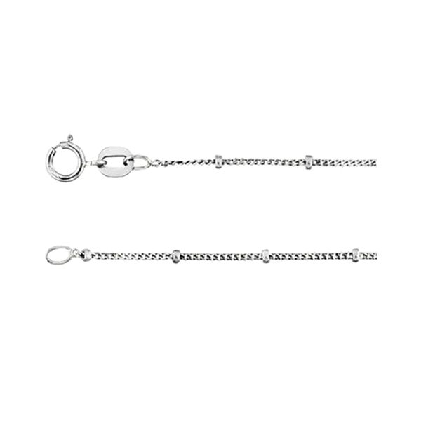 14K White Gold 1.0mm Beaded Curb Chain 16