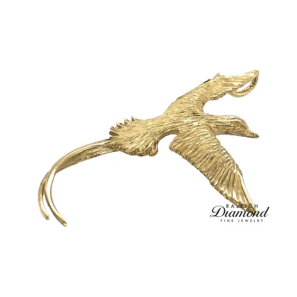 Estate 18K Yellow Gold Long Tail Bird Pendant with Hidden Bail Image 2 Raleigh Diamond Fine Jewelry Raleigh, NC