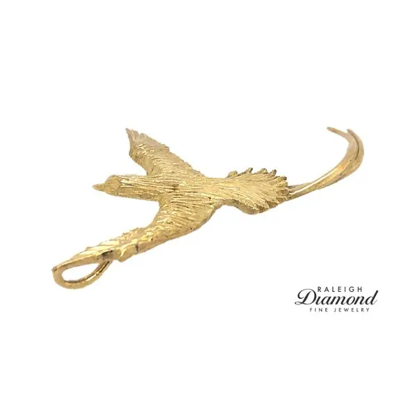 Estate 18K Yellow Gold Long Tail Bird Pendant with Hidden Bail Image 3 Raleigh Diamond Fine Jewelry Raleigh, NC