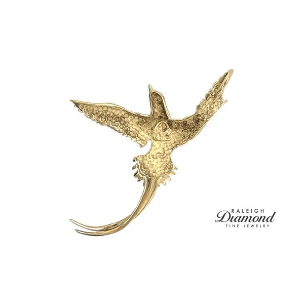 Estate 18K Yellow Gold Long Tail Bird Pendant with Hidden Bail Image 4 Raleigh Diamond Fine Jewelry Raleigh, NC