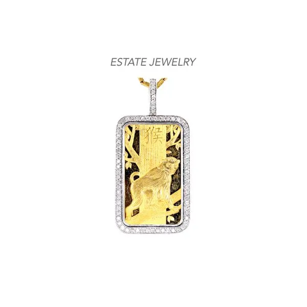 Estate 14K Pamp Gold Bar Pendant with 0.50ctw diamonds bezel Raleigh Diamond Fine Jewelry Raleigh, NC