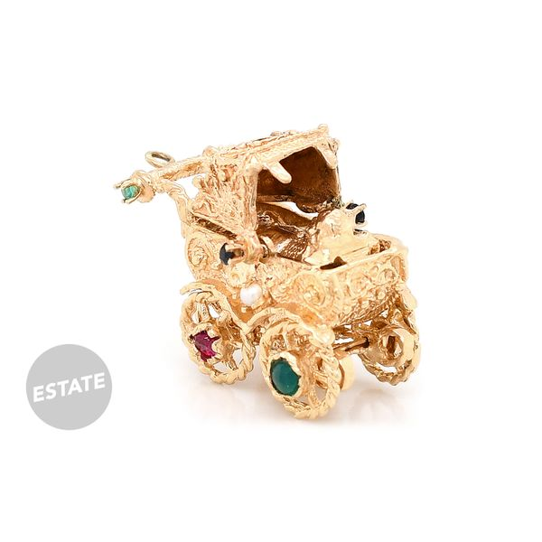 Estate 14K Yellow Gold Baby Carriage Charm with Gemstones Raleigh Diamond Fine Jewelry Raleigh, NC