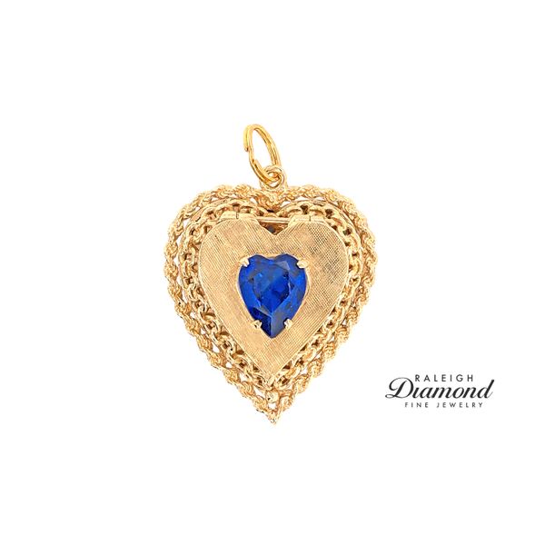 Estate 14K Yellow Gold Heart Pendant with Blue Stone Raleigh Diamond Fine Jewelry Raleigh, NC
