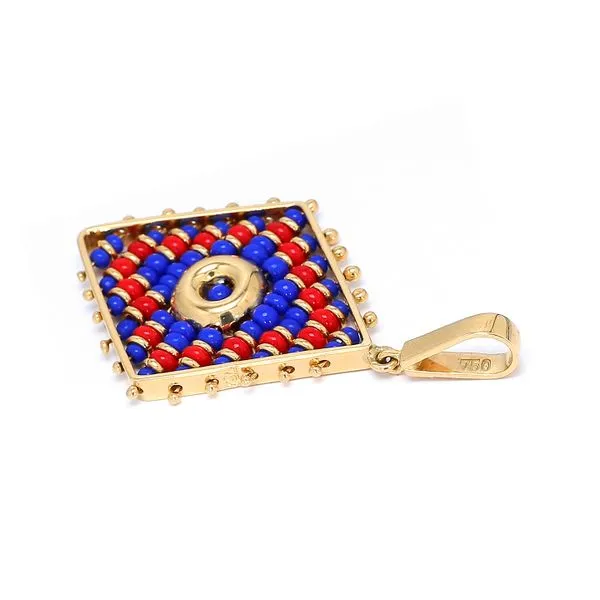 Estate 14K Yellow Gold Native Tapestry Pendant with Beads Image 2 Raleigh Diamond Fine Jewelry Raleigh, NC