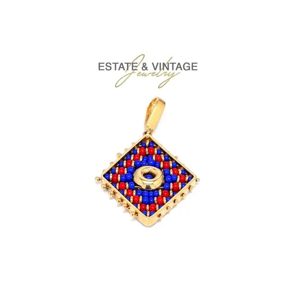 Estate 14K Yellow Gold Native Tapestry Pendant with Beads similar item image