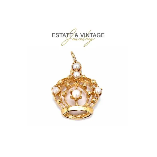 Estate 14K Yellow Gold Pearl Crown Charm Raleigh Diamond Fine Jewelry Raleigh, NC