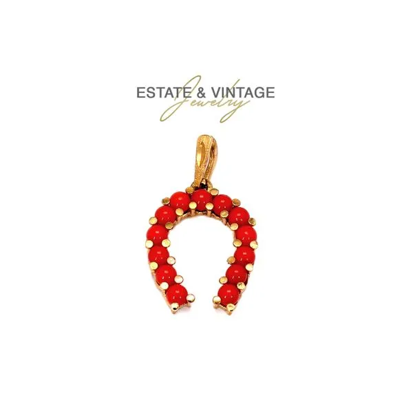 Estate 14K Yellow Gold Coral Horse Shoe Pendant Raleigh Diamond Fine Jewelry Raleigh, NC