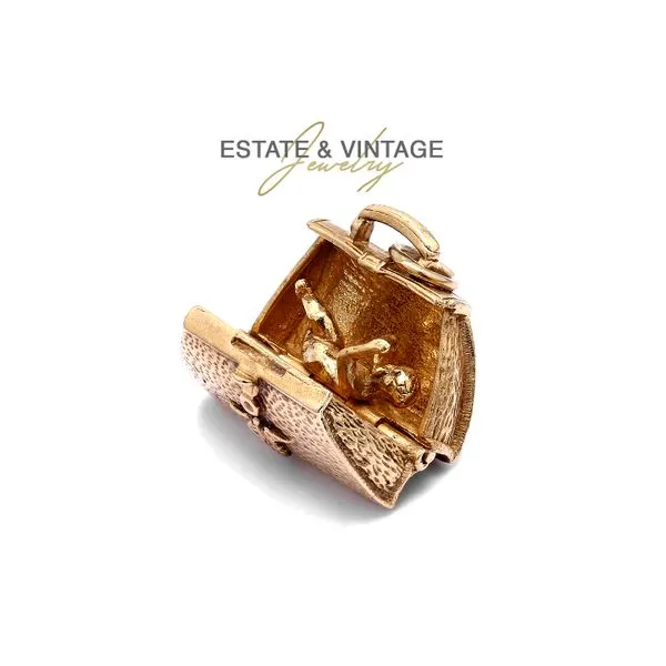 Estate 9K Yellow Gold Doctor's Medical Bag Charm Pendant - Bag Opens! Image 2 Raleigh Diamond Fine Jewelry Raleigh, NC