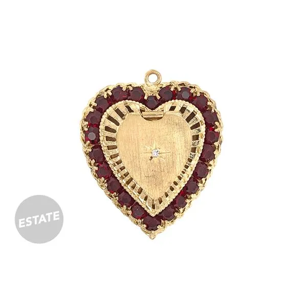 Estate 14K Yellow Gold Heart shape Locket with red Garnets Raleigh Diamond Fine Jewelry Raleigh, NC
