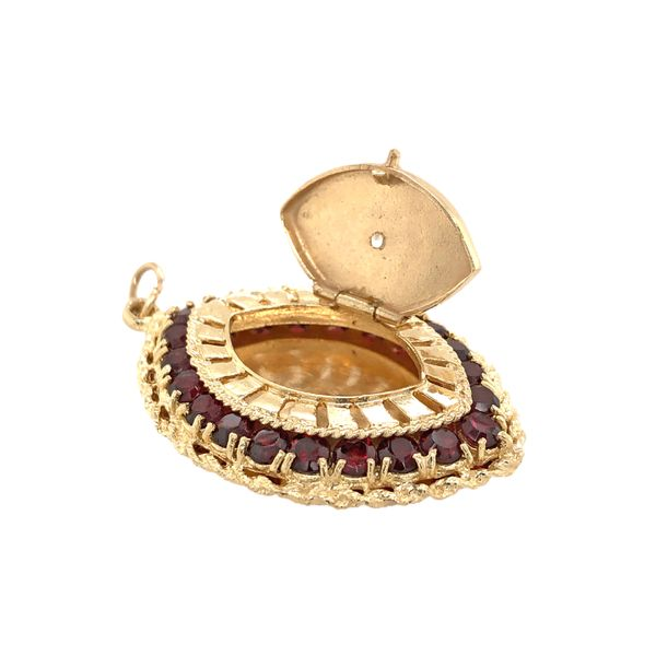 Estate 14K Yellow Gold Marquise Locket with Garnets Image 2 Raleigh Diamond Fine Jewelry Raleigh, NC