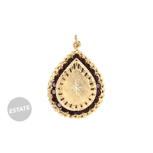 Estate 14K Yellow Gold Pear Pendant with Garnets Raleigh Diamond Fine Jewelry Raleigh, NC