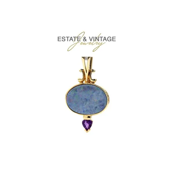 Estate 14K Yellow Gold 0.08ctw Dimaond and Amethyst Opal Enhancer Raleigh Diamond Fine Jewelry Raleigh, NC
