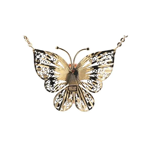 Estate Tri-Tone White, Yellow & Rose  Filigree Butterfly Pendant Image 3 Raleigh Diamond Fine Jewelry Raleigh, NC