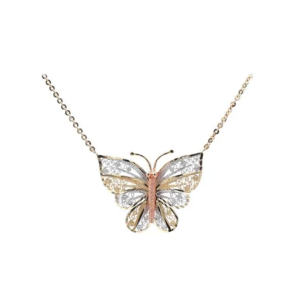 Estate Tri-Tone White, Yellow & Rose  Filigree Butterfly Pendant Raleigh Diamond Fine Jewelry Raleigh, NC