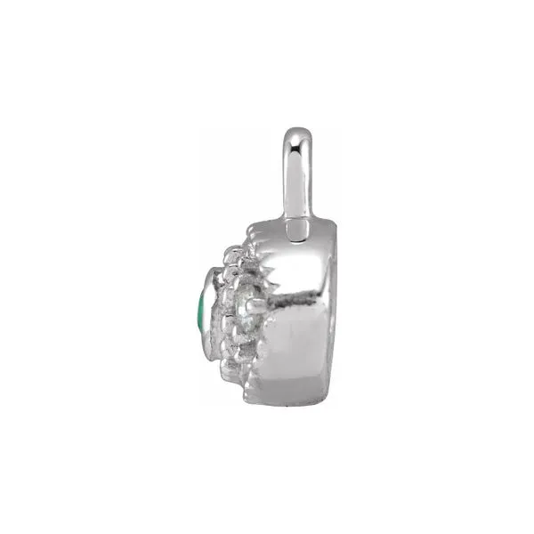 14K White Gold 0.01ctw Natural Diamond & 0.33mm Natural Emerald Petite Pave Evil Eye Dangle Charm Pendant Image 2 Raleigh Diamond Fine Jewelry Raleigh, NC