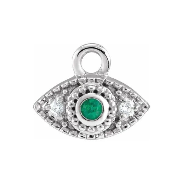 14K White Gold 0.01ctw Natural Diamond & 0.33mm Natural Emerald Petite Pave Evil Eye Dangle Charm Pendant Raleigh Diamond Fine Jewelry Raleigh, NC