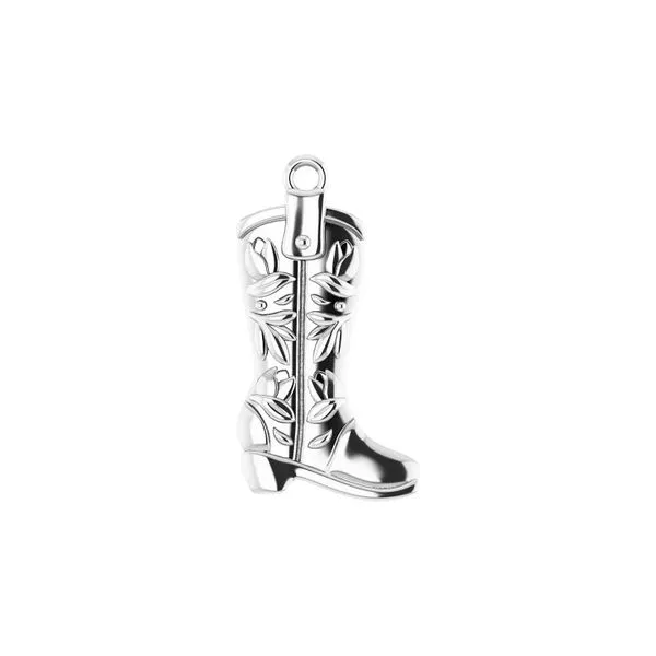 14K White Gold 19.04x10.14mm Western Boot Dangle Charm Pendant Raleigh Diamond Fine Jewelry Raleigh, NC