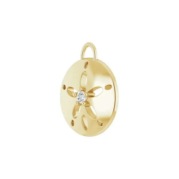 14K Yellow Gold 0.015ctw NaturalDiamond Sand Dollar Dangle Charm Pendant Image 2 Raleigh Diamond Fine Jewelry Raleigh, NC