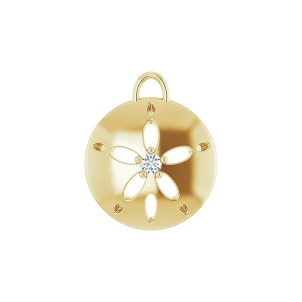 14K Yellow Gold 0.015ctw NaturalDiamond Sand Dollar Dangle Charm Pendant Raleigh Diamond Fine Jewelry Raleigh, NC