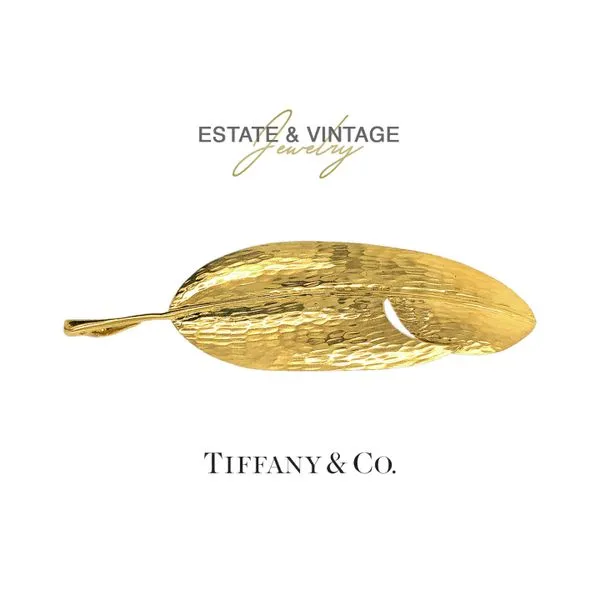 Estate Tiffany & Co. 18K Yellow Gold Large Leaf Pendant Raleigh Diamond Fine Jewelry Raleigh, NC